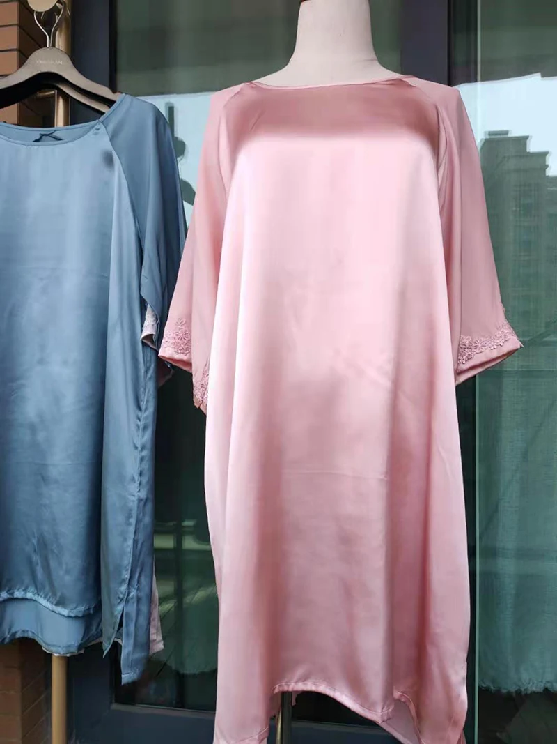 Heavy Mulberry Silk Silk Medium Sleeve Round Neck Loose Large Nightdress Dress Dress Home Dress Spring And Summer Women Pajamas