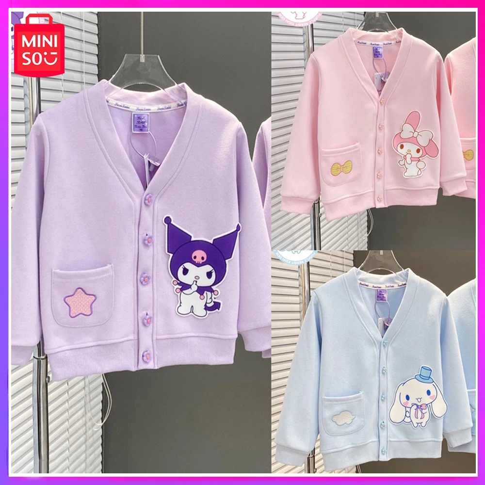 

2023 Miniso Sanrio Kuromi New Autumn Winter Childrens Sweet Cute Nice Knit with Cardigan Jacket Coat Purple Christmas Girl Gift