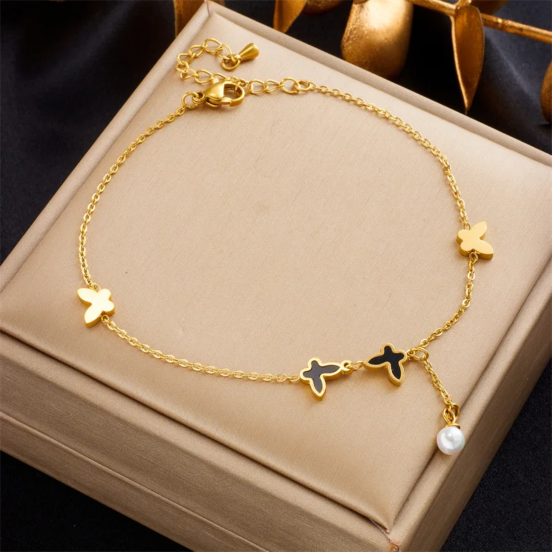 

316L Stainless Steel Butterfly Pearl Charm Anklets For Women Girl New Fashion Leg Chain Non-fading Jewelry Gift Dropshipping