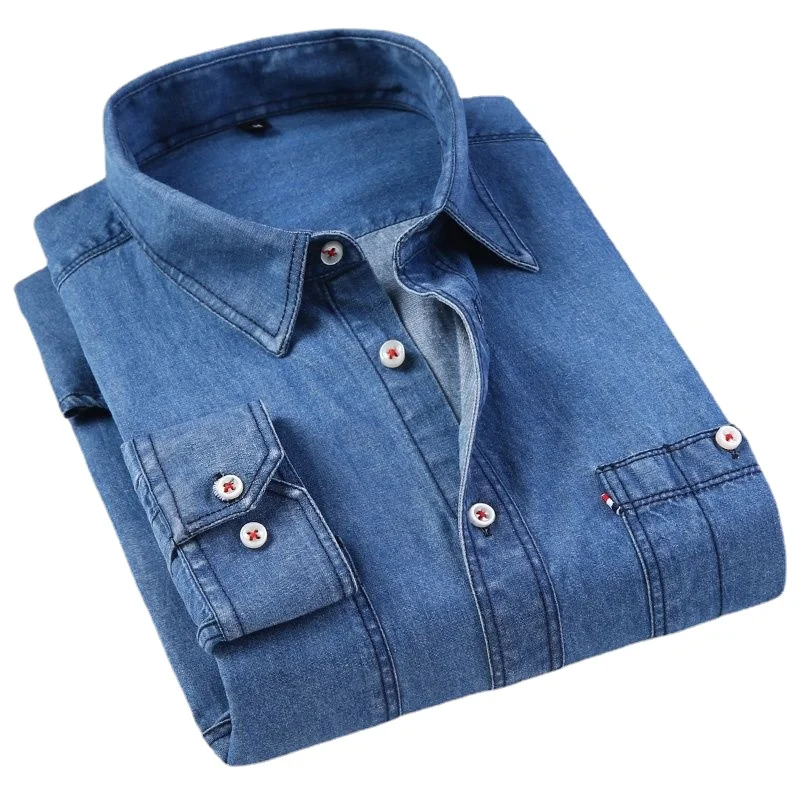 

2022 Spring Autumn Casual Denim Shirt Men Long Sleeve Cotton Regular Fit Denim Jeans Shirt Fashion Men's Jeans Shirts Plus Size
