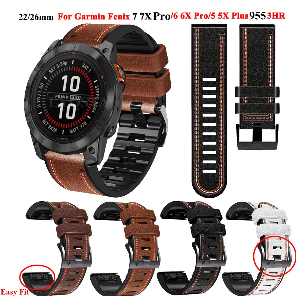 

Ремешок силиконовый и кожаный для смарт-часов, браслет 26 22 мм для Garmin Fenix 7 7X Pro 6X 6 5 5X Plus Instinct 2X Easyfit