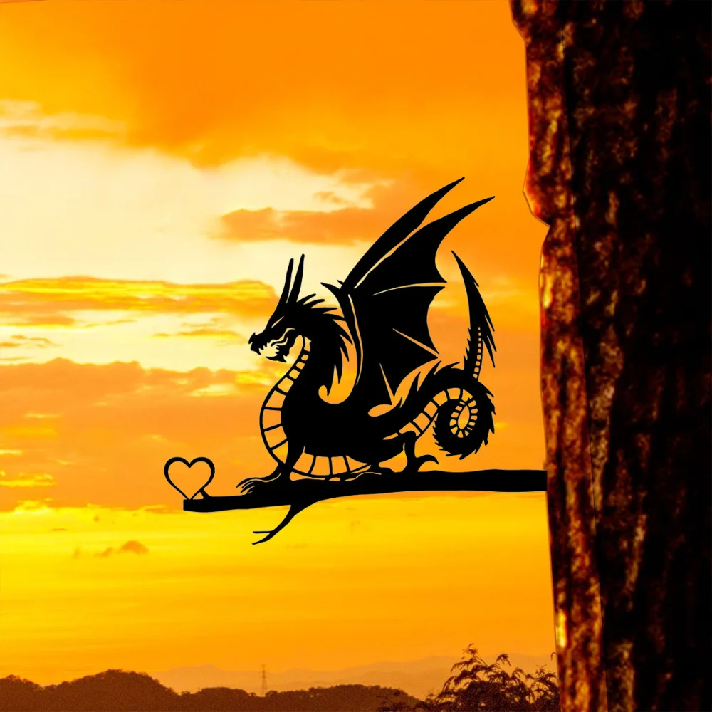 Креативный цельный стальной силуэт дракона на ветке отлично подходит для