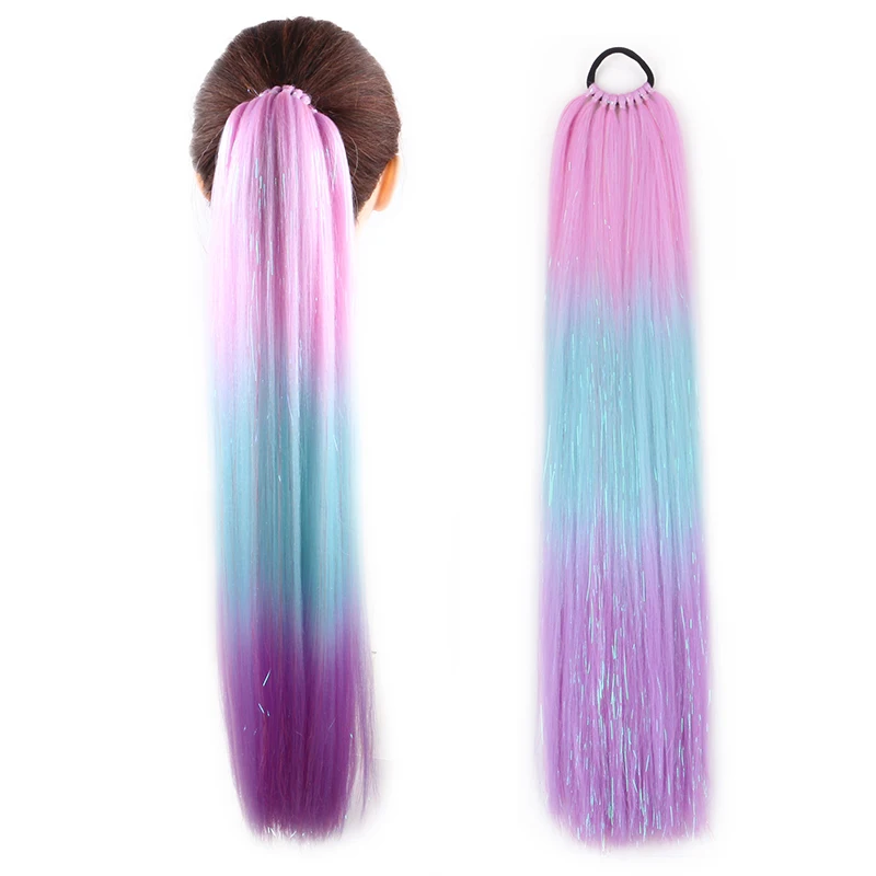 Ful Pre Stretched Braiding Hair Glitter Ponytail Mixed Tinsel 24inch 9 Strands
