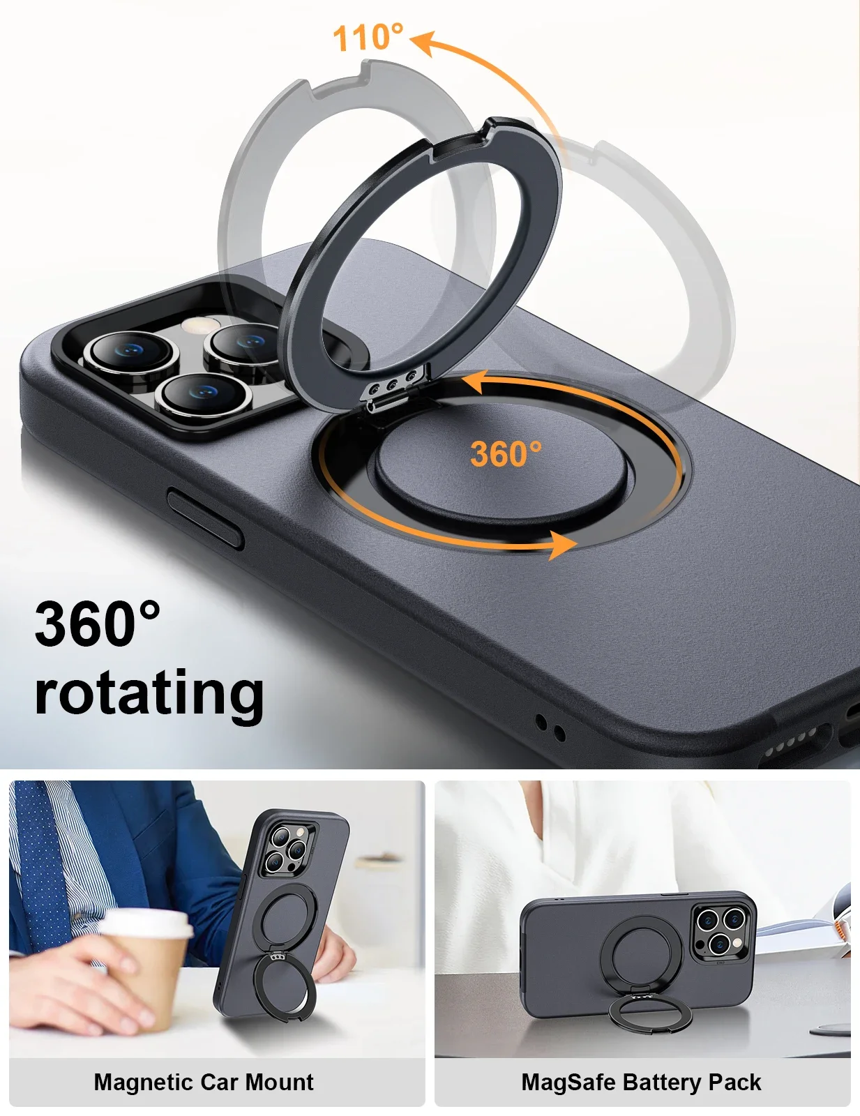 Фото Магнитная опора EWA для чехла iPhone 15 Pro [совместима с Magsafe] с 360° ° Регулируемая подставка, совместимая с беспроводной зарядкой №2
