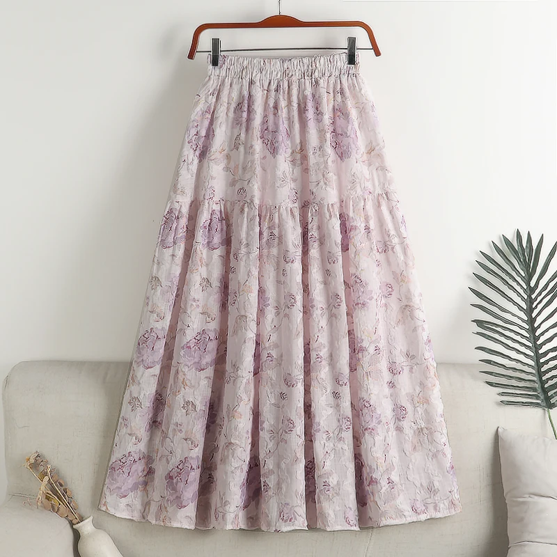 

French Chic Gentle Floral Skirt Mid-Length High-Waisted A-Line Skirts All-Match Casual Faldas Mujer Moda Spring Dropshipping