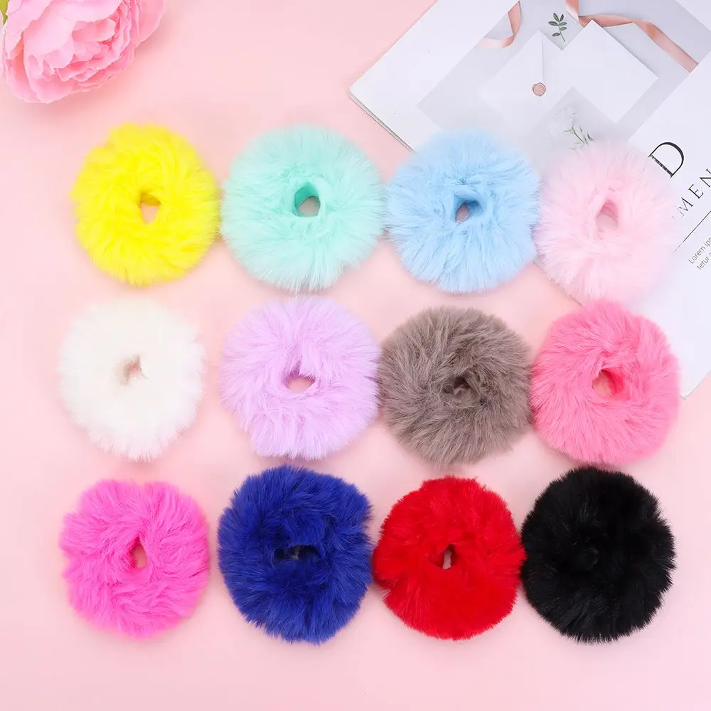 

and Girls Hair Accessories Faux Rabbit Fur Pom Pom Hair Tie Elastic Hair Bands Fur Hair Scrunchies Ponytail Holders