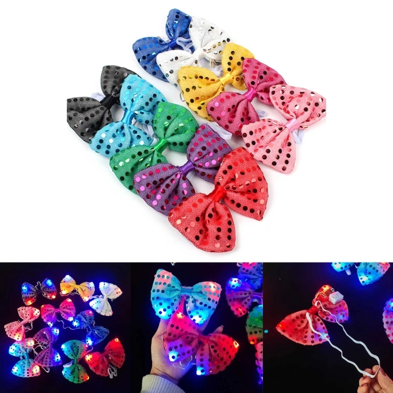 

10Pcs Light Up Necktie LED Bowtie Sequins Bow Tie Gifts for Men Glow in the Dark Neckties for Party, Holiday