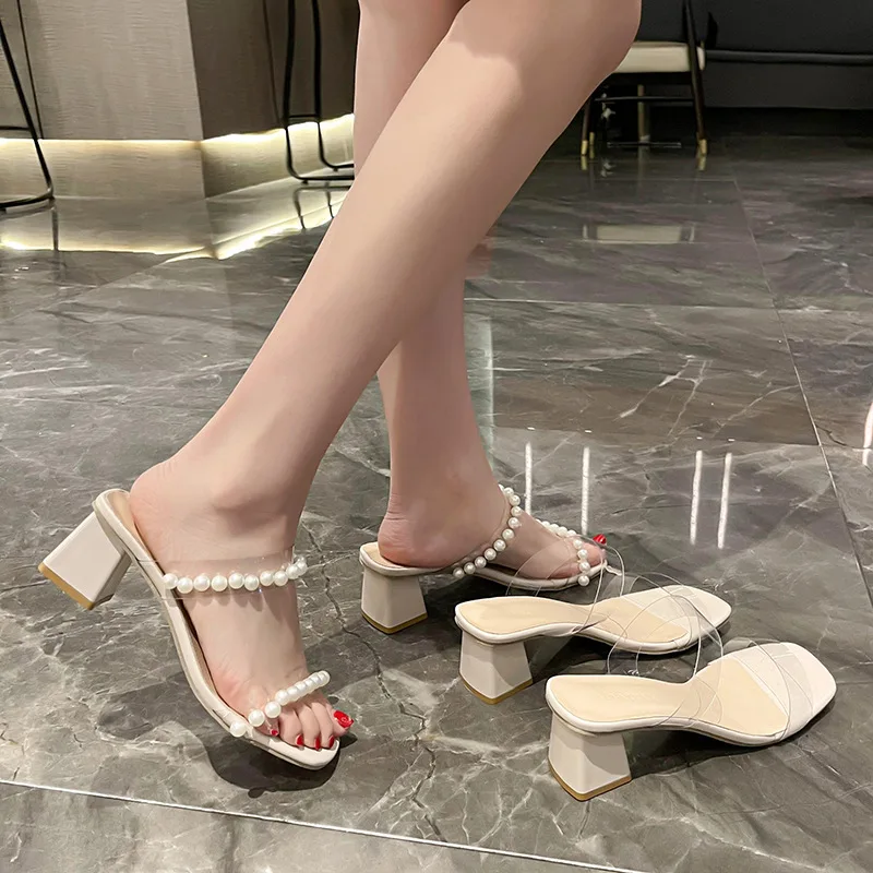 

Summer Sandals Casual Shoes Thick Mid Heels Roman Crystal Sandals Clear Transparent Women Shoes Woman Ladies Shoes Plus Size
