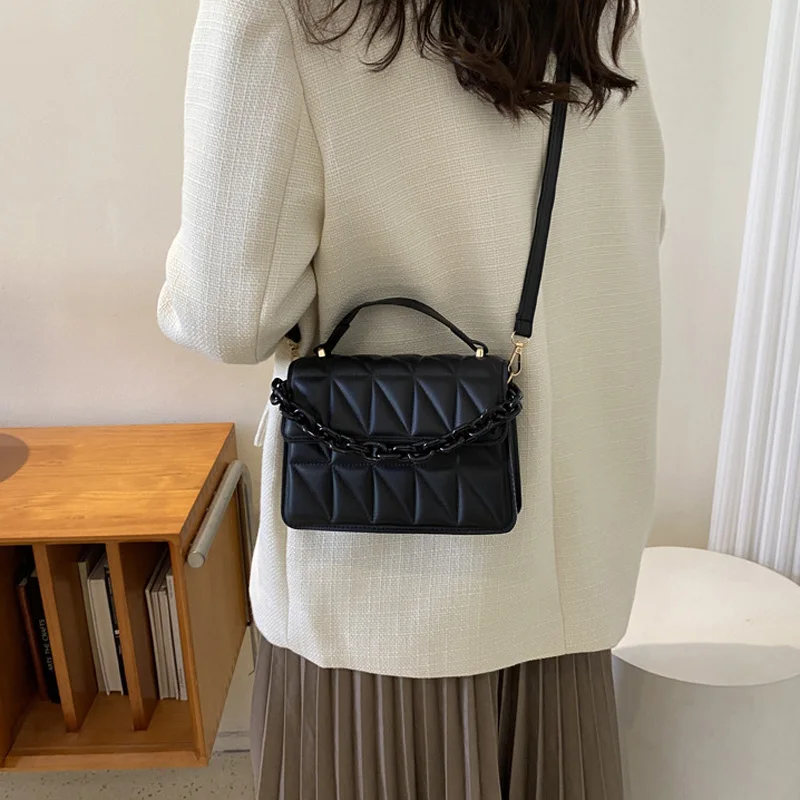 JinMantang New Fashion Shoulder Bag Plaid Pu Leather Crossbody Bags For Women Chain Flap Casual Ladies Handbags