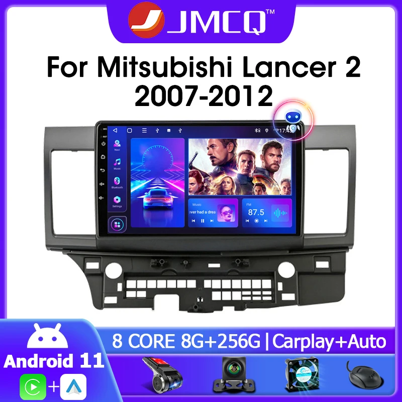 JMCQ Android 11รถวิทยุมัลติมีเดียวิดีโอสำหรับ Mitsubishi Lancer 2007-2012 4G + WiFi 2din Carplay นำทาง GPS Head Unit