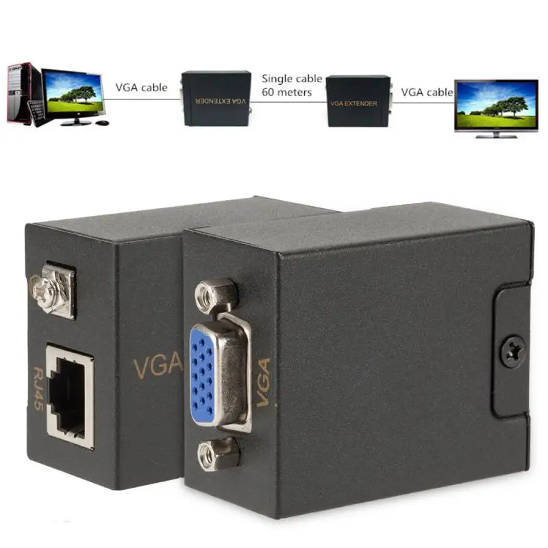 PzzPss 1 пара приемник передатчик VGA к RJ45 расширитель ретранслятор по Cat5e/6 до 60M VGA UTP для ПК ноутбука компьютера проектора