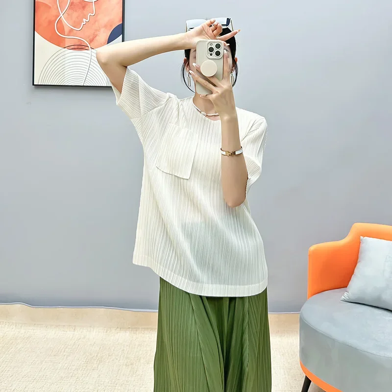 Женский плиссированный топ Miyake Весенняя Повседневная однотонная плиссированная