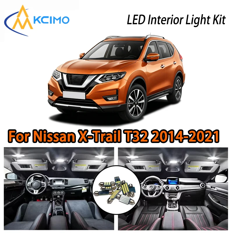 Фото Долговечные светодиодные внутренние светильники для Nissan 	 X-Trail T32 2014-2021, два цвета на выбор: суперяркий ледяной синий и белый №1