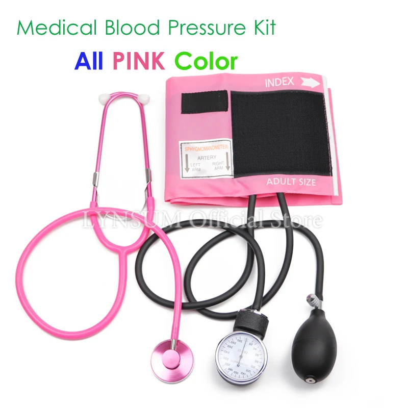 

Pink Medical Health Blood Pressure Monitor BP Cuff Manometer Arm Aneroid Sphygmomanometer Gauge Meter Tool with Cute Stethoscope