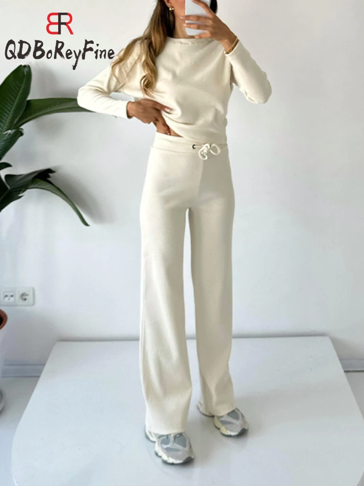 Весенний женский спортивный костюм топ в рубчик с длинным рукавом и брюки