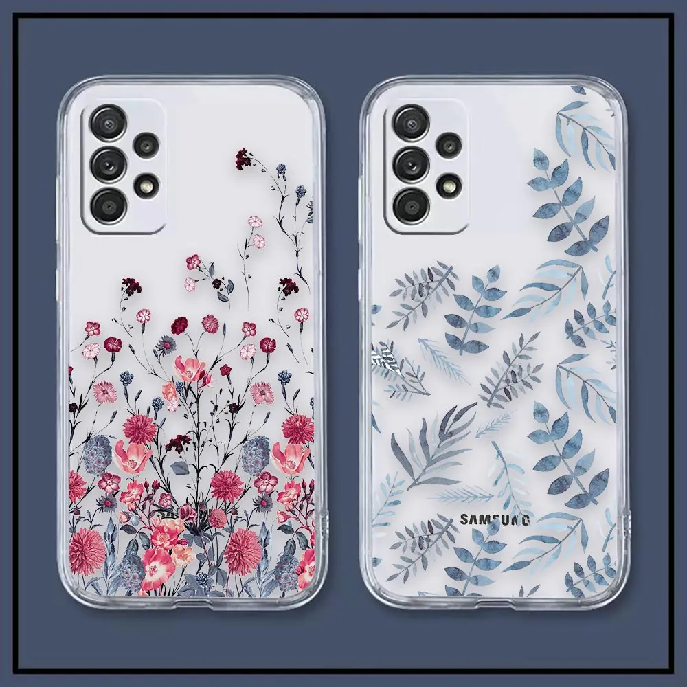 

Clear A73 Case For Samsung A81 A73 A72 A71 A53 A52 A51 A50 A50S A42 A32 A21 A30 A30S 5G 4G Case Vintage Small Fresh Leaf Flower