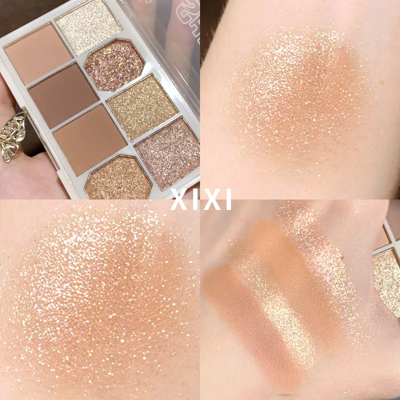 

Brighten Sparkling Eyes 8 Color Eye Shadow Palette 1pcs Shimmer Shiny Sequins Earth Color Eye Pigments Pink Brown Gold Eyeshadow