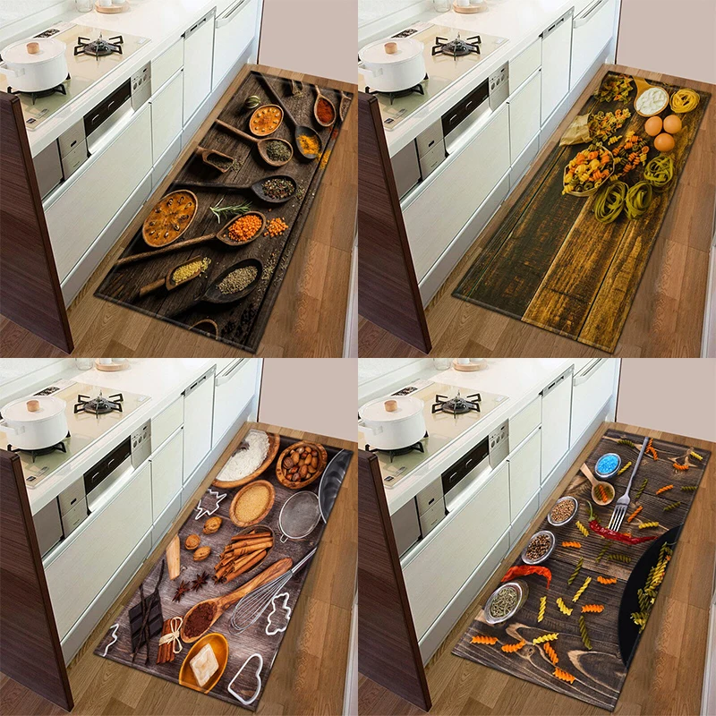 

Kitchen Spice Pattern Kitchen Rug Felt Material Bedroom Beautiful Rectangle Anti-slip Carpet for Kitchen Entrance Doormat Tapis