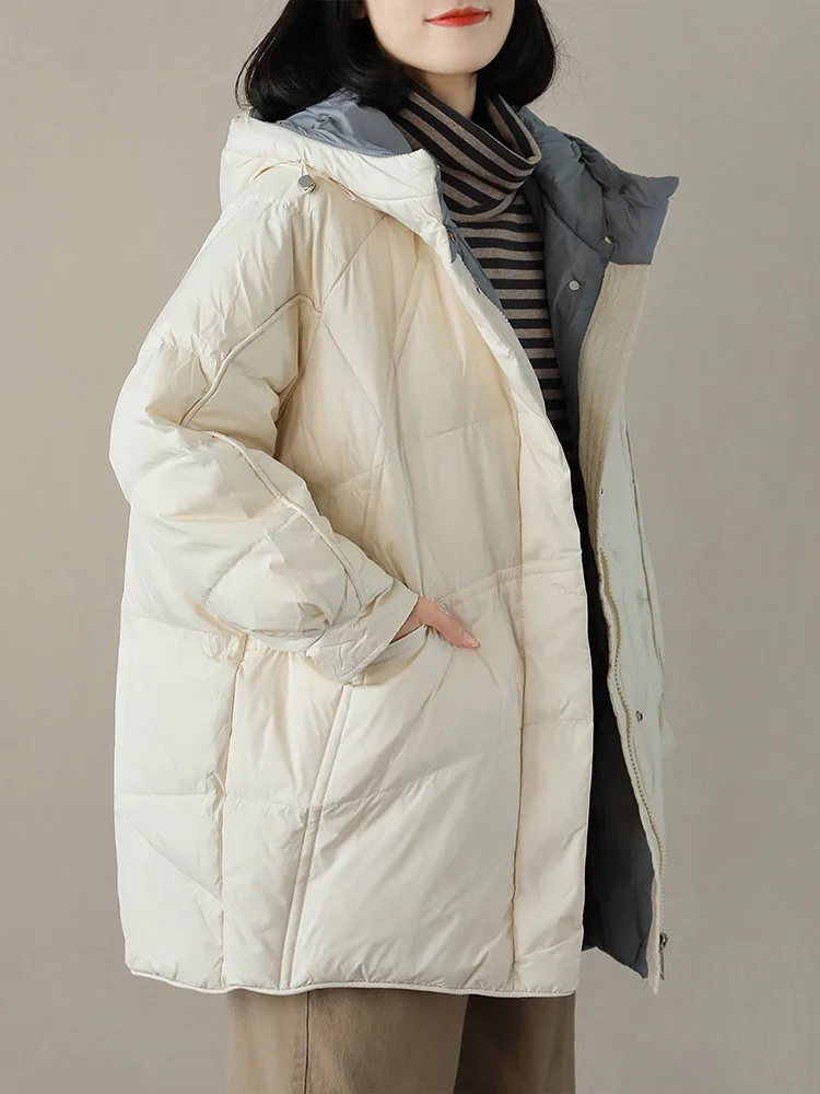 White Duck Down Cotton Jacket Woman Casual Literary All-match Slim Jacket 2022 Winter Korean Version Hooded Coat Trend N1503