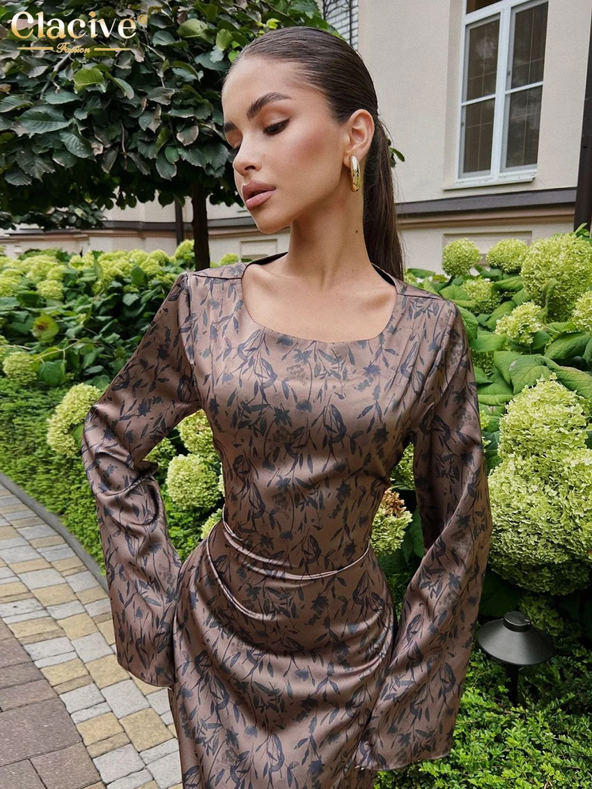 Clacive модное тонкое женское платье с принтом 2022 облегающее макси круглым вырезом и