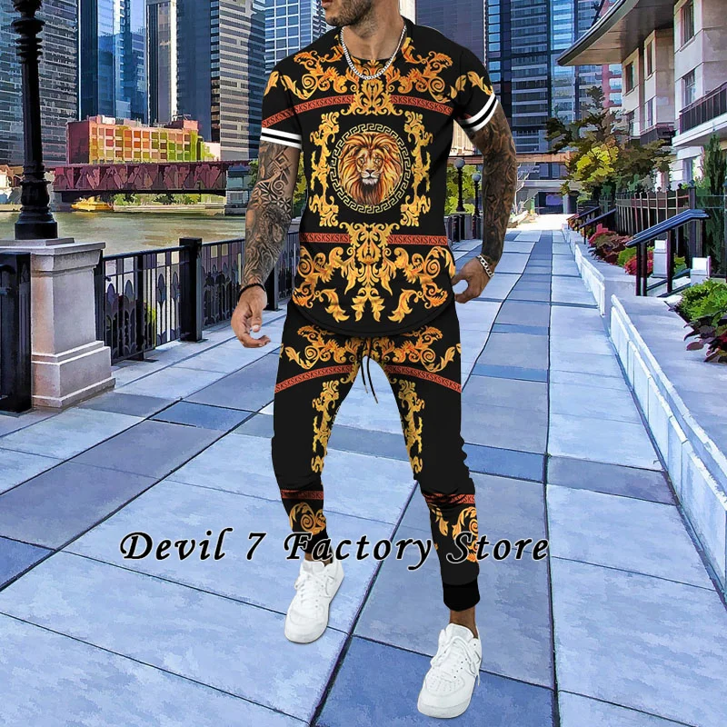 Men Fashion Sport Suit Summer T-Shirt Trousers Tracksuit 2 Piece Set 3D Print Designer Casual  Man Clothing Jogging Pant Outfits