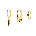 Серьги CANNER 3 шт.компл. серьги-кольцо с черным Цирконом золотого цвета для женщин ушные манжеты для проколотых ушей Plata de ley orecchini
