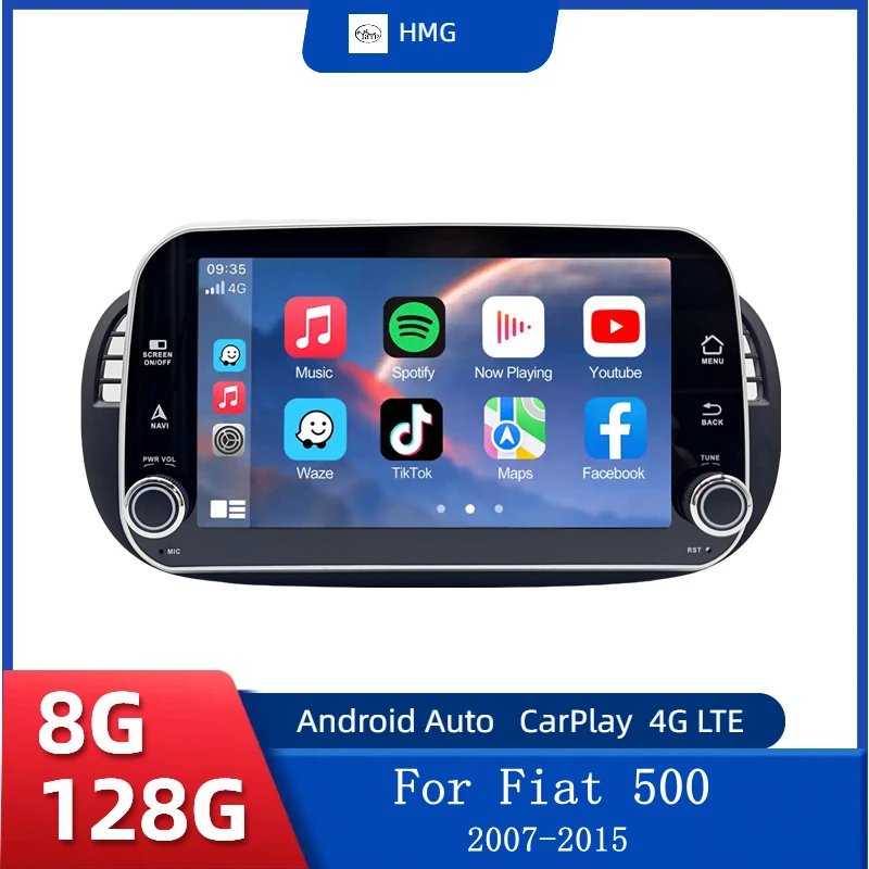 Фото HMG Android 13 авто радио для FIAT 500 Abarth 2007 2008 2009-2015 мультимедийный экран стерео GPS беспроводной CarPlay Android Auto 8 дюймов №1