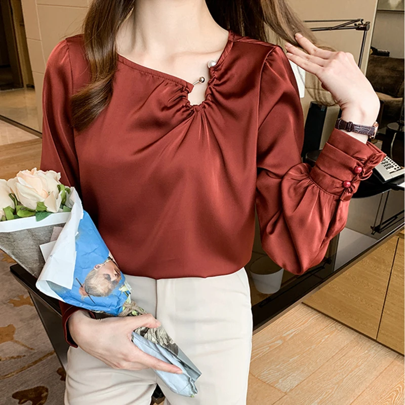 

Женские топы, блузки, корейская модная версия, подходящая ко всему рубашка с длинным рукавом, женские блузки, модная одежда 2022, Летние Элеган...