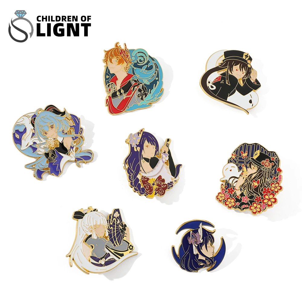 

Video Game Genshin Impact Accessoires for Women Metal Enamel Lapel Pins Cartoon Cute Anime Badges for Backpack Jewelry Gift