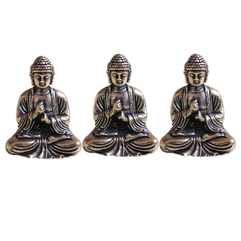 

3X Mini Buddha Statue Bronze Buddha Statue Chinese Buddhism Pure Copper Bronze Sakyamuni Buddha Statue
