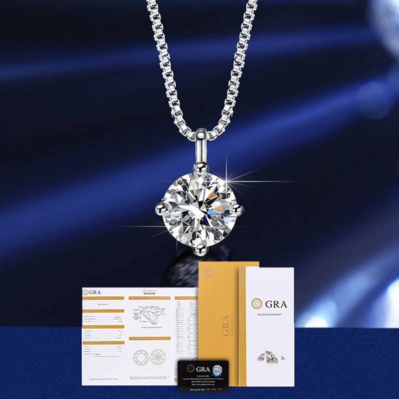 Фото Колье-подвеска QMSHR 1CT D VVS1 с муассанитом, серебро 925 пробы с покрытием из белого золота 18 карат, сертифицировано GRA, изящное женское колье №4