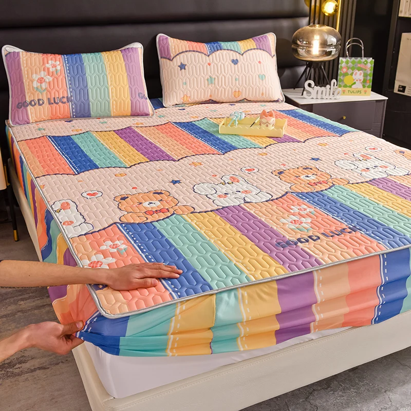 

Bedspread Double Latex Bedding Set Fitted Sheet Mattress Cover Kids Summer Cozy All-Around Elastic Home Bed Linen Bed Back Cover
