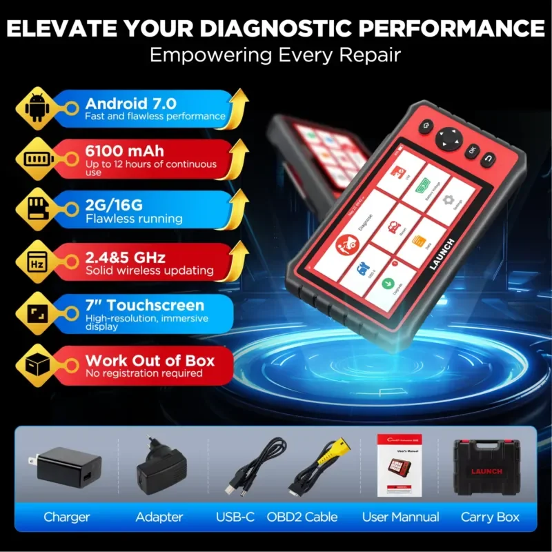 Фото Профессиональный диагностический сканер X431 CRP909E OBD2 для сброса EPB, SAS, SRS, Oil Reset, диагностики всех систем, 2 автомобильных инструмента №3