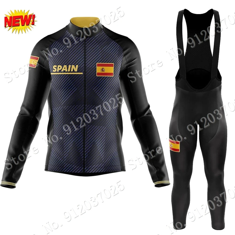 

New Cycling Jersey Set Spanish National Team Summer Cycling Clothing Suit Mens Long Sleeve MTB Bike Road Pants Bib Ropa Ciclismo