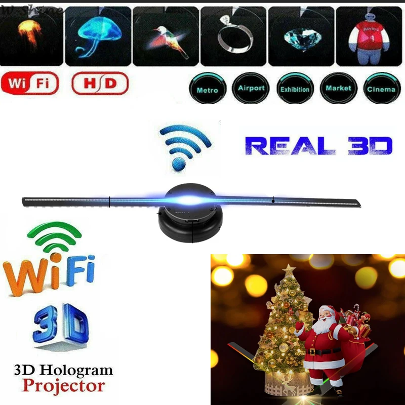 3D Fan Hologram Projector Wall mounted Wifi 3D Display Advertising Logo Light Led Holographic Lamp Player Logo Projector 40cm