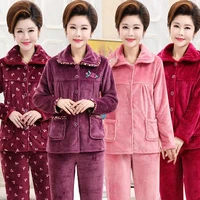 coral fleece pajama sets for women winter soft thicken warm flannel 2pcsset tops pants ladies lounge homewear pyjamas suit