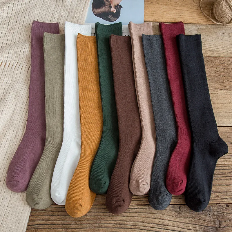 

10 Colors Autumn New Women's Socks Cotton Winter Long Socks Harajuku Female Trick Warm Solid Color Sock Casual Ladies Sox