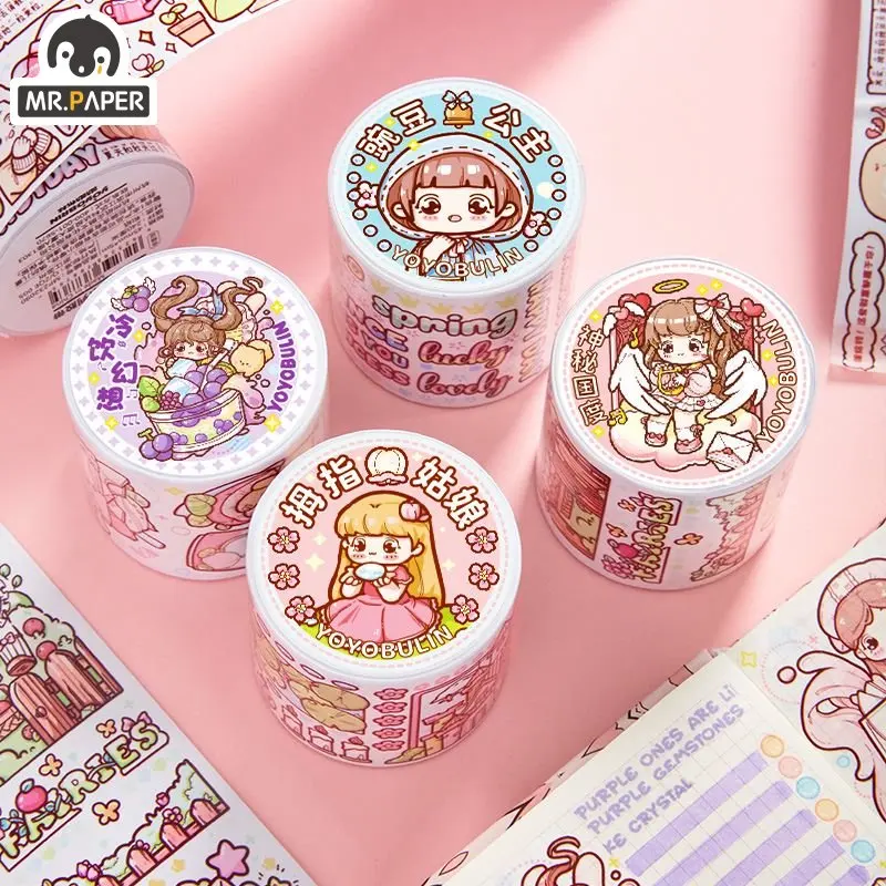 

Mr. Paper мультфильм Kawaii Washi ленты, справочник, милые канцелярские принадлежности, специальная масляная лента