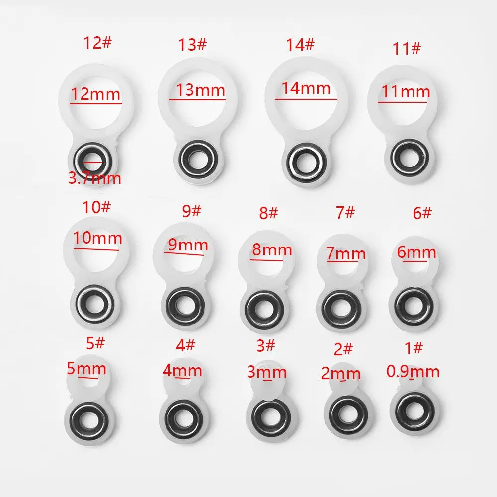 

14 Pcs Different Size 1-14 O Ring Silicone Fishing Rod Wire Ceramic Ring Fishing Line Guide Silicone Ring Tip Repair Kit