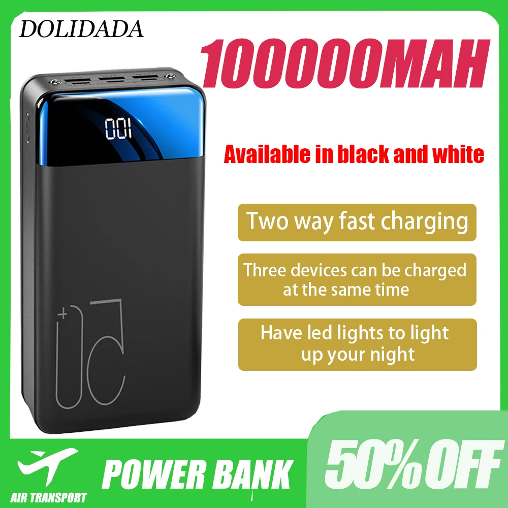 

2023 100000mah USB Fast Charging Power Supply LED Display Portable Mobile Phone Tablet External Battery Charging Source Battery
