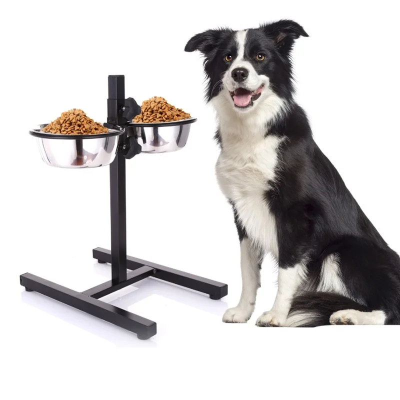 

Adjustable Pet Dog Cat Bowls Elevated Double With Raised Stand Stainless Steel Food Drinkers Water Puppy Feeders Accessories