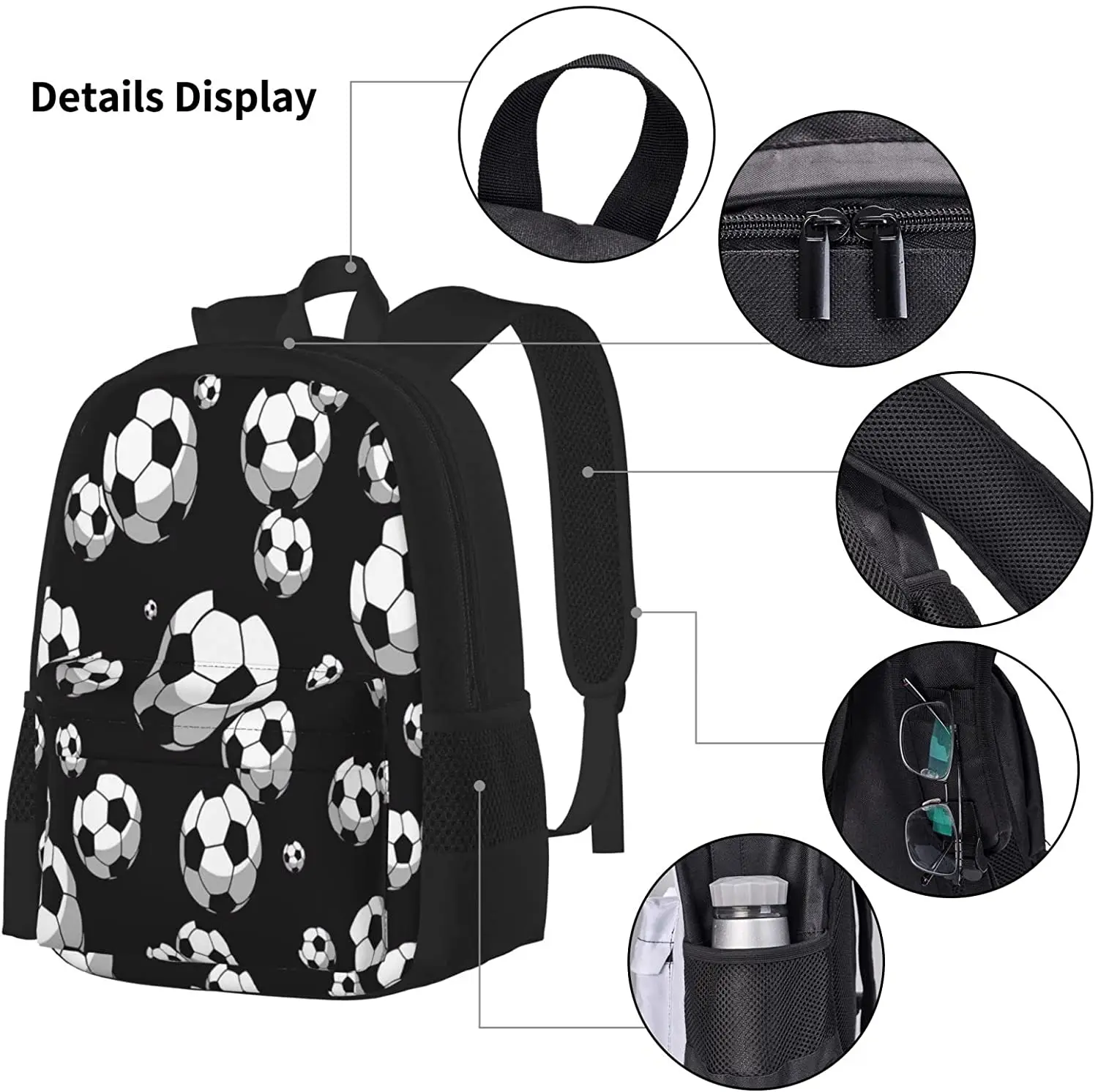 Kids School Backpack Soccer Ball Schoolbag Travel Bag Casual Daypack Lunch Bag Pencil Case for Boys Teens Girls 3pcs Sets
