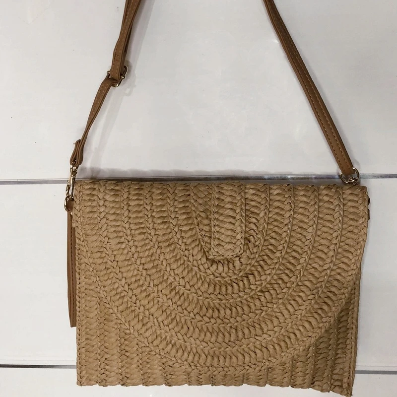 2022 New Paper and Grass Woven Bag Leisure Women's Fashion Vacation Bag Oblique Back Letter Clip Bag Handbag Shoulder Bag