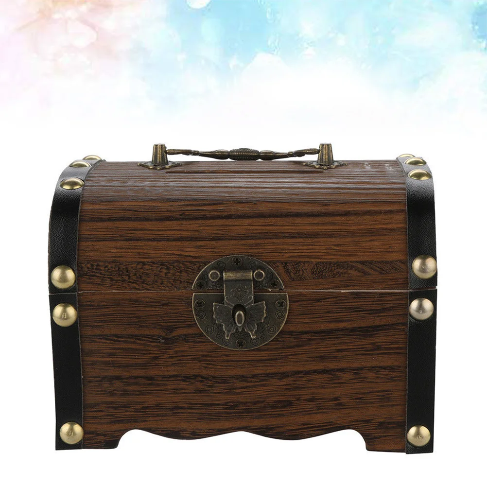 

Box Woodentreasure Bank Wood Jewelry Money Piratestorage Kids Keepsake Saving Vintage Decorative Stash Gift Savings