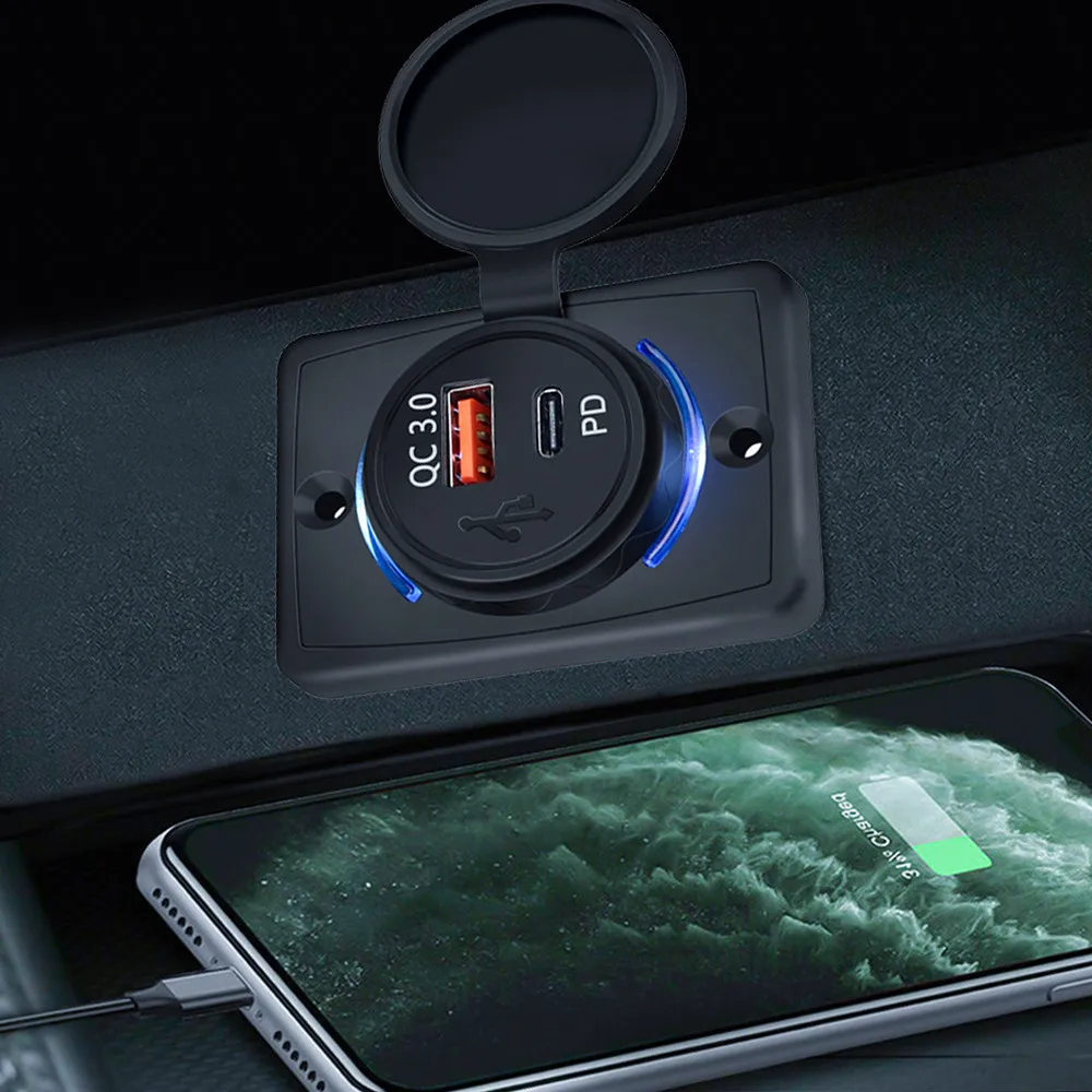 Фото PD QC 3.0 Dual USB зарядное устройство универсальное автомобильное зарядное устройство адаптер питания водонепроницаемый адаптер быстрой зарядки для мотоцикла 12 В/24 В №2