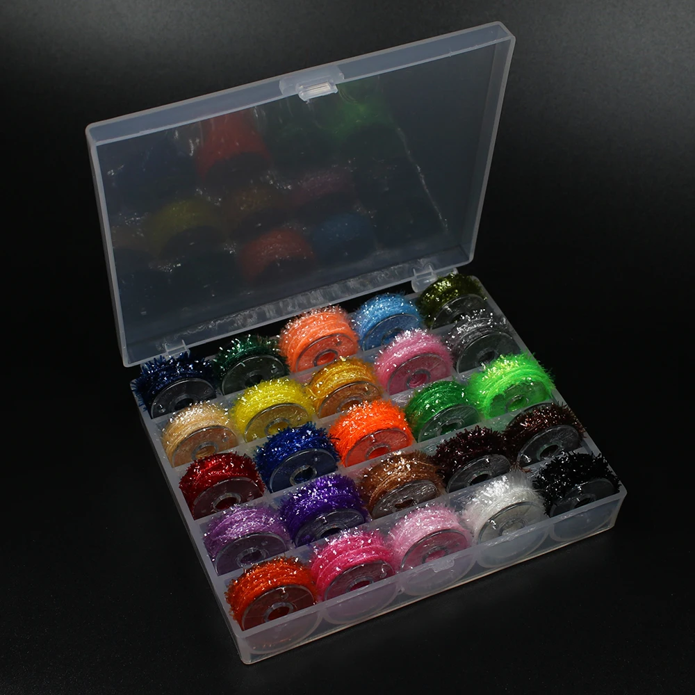 ICERIO 25 Colors 5m/reel Fly Tying Tinsel Chenille Material for Streamer Lures Crystal Flash Dubbing Fiber/Flex Hackle Material