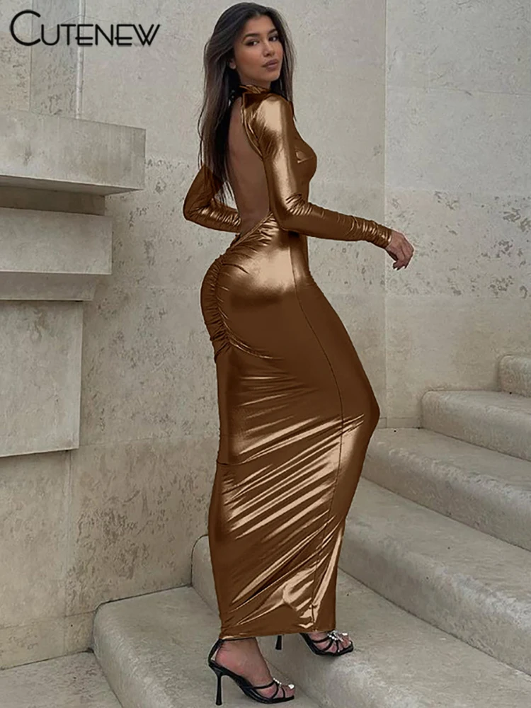 Женское блестящее платье-водолазка Cutenew