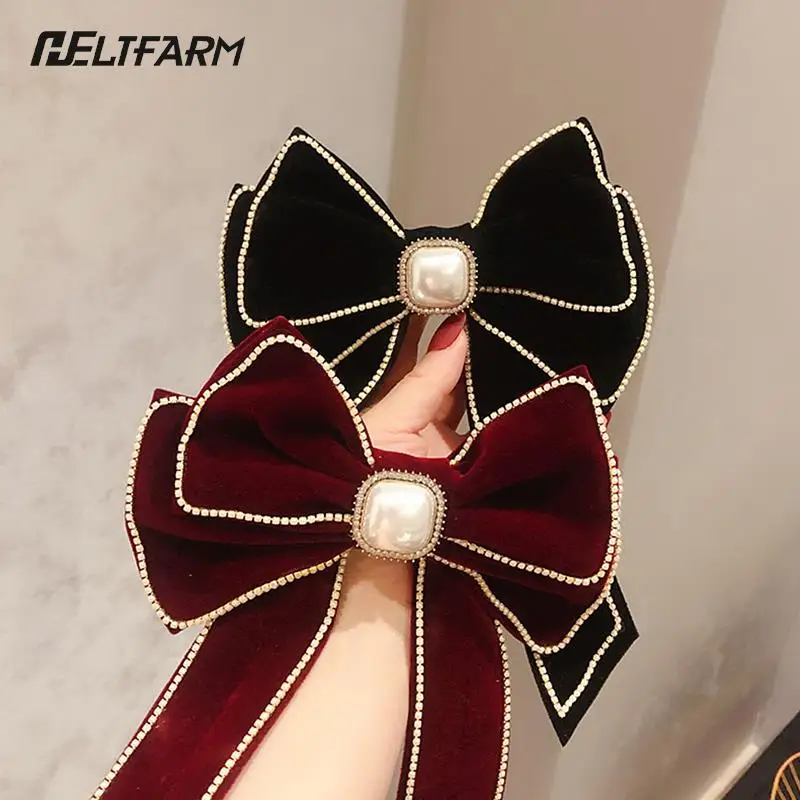 Корейские Бархатные заколки для волос с бантом тканевые жемчужные Заколки