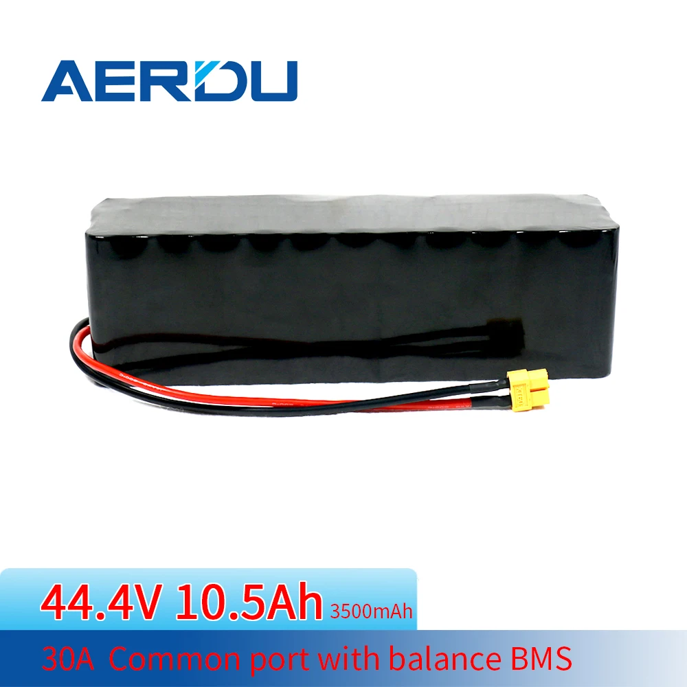 AERDU 44.4V 12S3P 10.5AH 3500mAh Cells 18650 Lithium Battery Pack 30A Common Port with Balance BMS USE TO SCOOTER E-BIKE MOPED