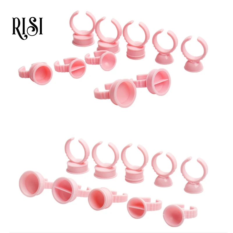 

RISI 100pcs Adhesive Eyelash Pallet Holder Set Disposable Glue Holder Ring Pallet for Eyelash Extension Tattoo Pigment Tools